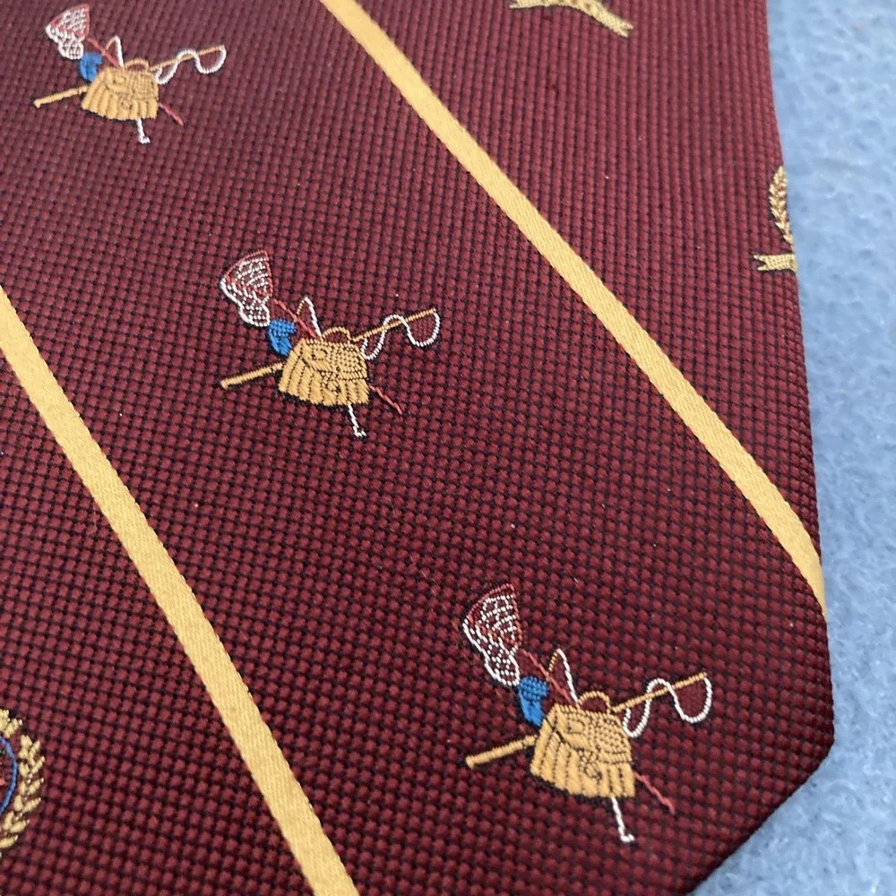 Tommy Hilfiger Maroon w/Gold Striped Fly Fishing Supplies &‎ Logo Men's Silk Tie